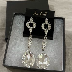 New Jim Ball Clear Crystal Drop Earrings